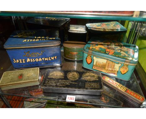 An interesting collection of vintage tins, to include examples by Lyon's; Mackintosh's; Smith's; Sarony cigarettes; Huntley &