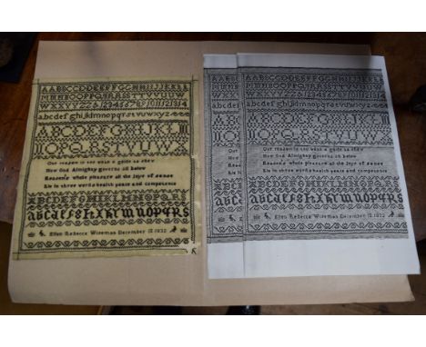 A William IV needlework verse sampler, by 'Ellen Rebecca Wiseman, December 12 1832', 23.5 x 22cm, unframed.