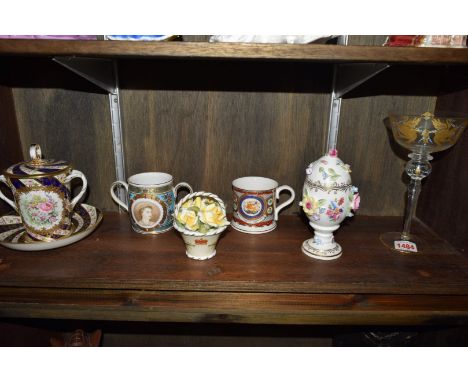 A small group of porcelain and glass, to include a porcelain Lynton cup and cover by S.D NOWACKI.   Condition Report:  No vis