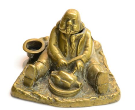 A 19th Century brass figural 'Fattest Man' inkwell, 17cm in diameter