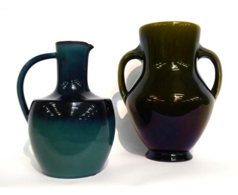 Christopher Dresser for Linthorpe Pottery: A Jug, shape No.182, turquoise blue glaze, impressed LINTHORPE Chr Dresser 182 HT,