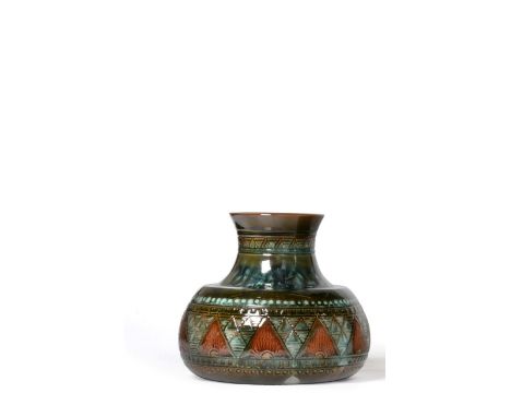 Christopher Dresser for Linthorpe Pottery: A Vase, shape No.108, decorated with a repeating pattern, impressed LINTHORPE Chr 