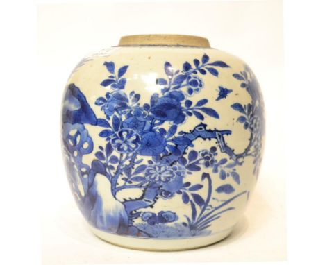 A 19th century Chinese blue and white porcelain ginger jar painted in the Kangxi style 