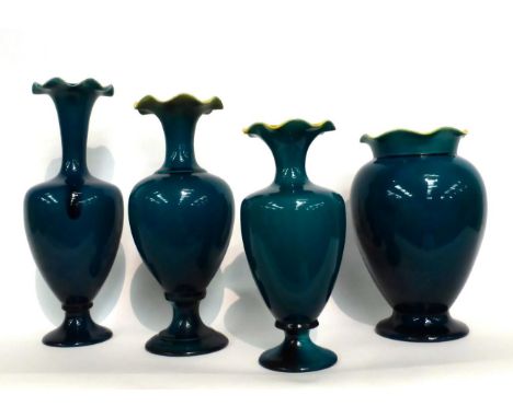 A Linthorpe Pottery Vase, shape No.1638, turquoise glaze, impressed LINTHORPE 1638, 31cm; and Three Other Linthorpe Pottery V