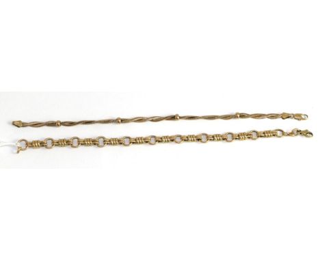 A 9ct gold rope chain bracelet and a 9ct gold fancy link bracelet (2)Gross weight 14.4 grams 