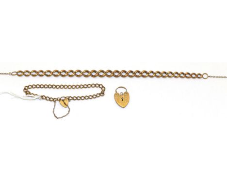 A curb link chain with links stamped '9', and a curb link bracelet with clasp stamped '9ct' gold 31.87g gross 