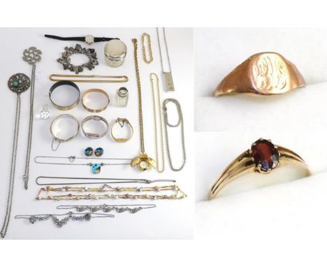 A Michaela Fry bangle, a 9ct gold chain, two rings and costume jewellery including charm bracelet, watches, bangles etc 