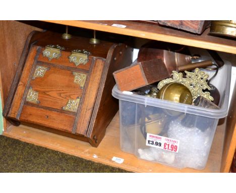 A group of metal wares including copper kettle etc 
