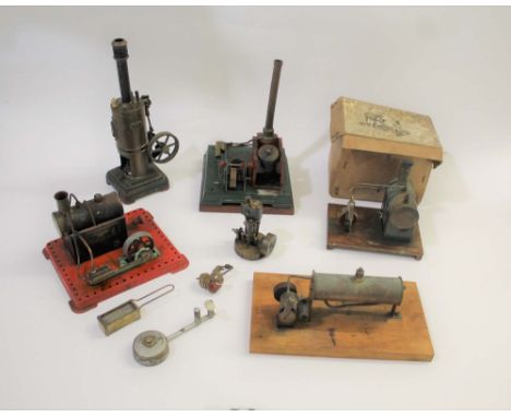 MODEL STEAM ENGINES a mixed lot including a German upright brass and metal model steam engine, a model horizontal steam engin