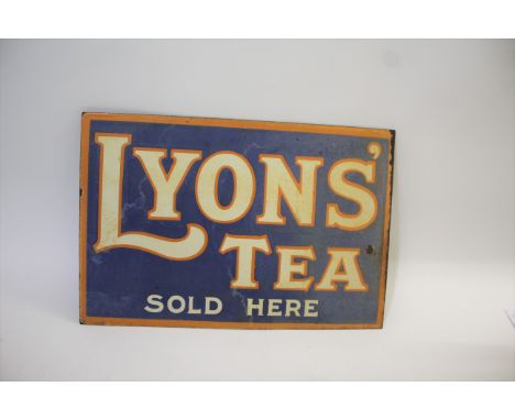 LYONS TEA ENAMEL SIGN a double sided enamel sign for Lyons Tea, with damage on one side. 46cms by 30cms