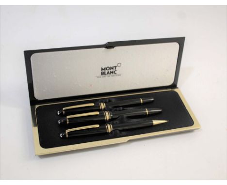 MONT BLANC CASED PEN &amp; PENCIL SET including a Meisterstuck 146 fountain pen, a Meisterstuck roller ball pen, and Meisters