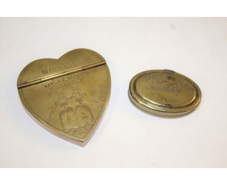 19THC BRASS SNUFF BOXES - NORTH CURRY &amp; BIDDENDEN including a small oval brass snuff box, inscribed James Woodman, N Curr