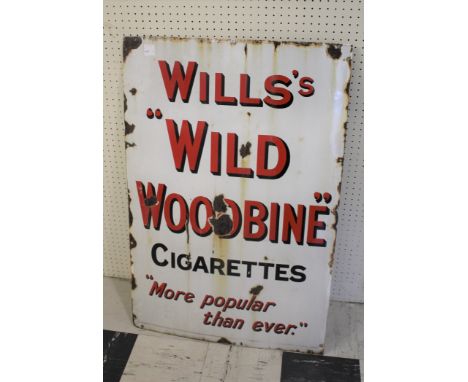 WILLS 'WILD WOODBINE' ENAMEL SIGN an enamel advertising sign for Will's Wild Woodbine Cigarettes, More popular than ever. 92c