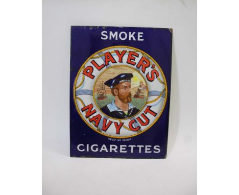 PLAYERS NAVY CUT ENAMEL SIGN a double sided pictorial sign with a Sailor on one side and the lettering, Smoke Players Navy Cu