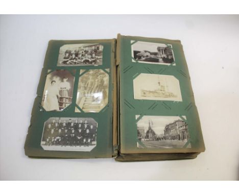 LARGE POSTCARD ALBUM including greetings cards, Clan Tartan cards, military and naval cards (Army Service Corps, regimental g