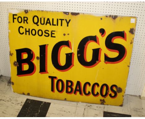 LARGE BIGGS TOBACCO ENAMEL SIGN a large enamel advertising sign, For Quality Choose Bigg's Tobaccos. 102cms by 76cms