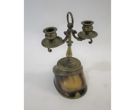 VICTORIAN MOUNTED HORSE HOOF CANDLESTICK - ARMY &amp; NAVY a Horse's hoof with brass mounts, and fitted with a candlestick ho