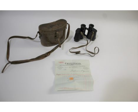 LEATHER CASED BINOCULARS - MAJOR CRAWSHAY a leather cased pair of Ross binoculars, with original bill of sale to Major T R Cr