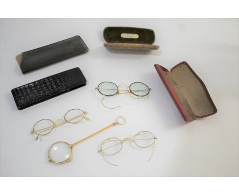 GOLD LONGUETTES &amp; VARIOUS SPECTACLES a pair of gold longuettes stamped 12ct, also with 3 pairs of vintage spectacles.