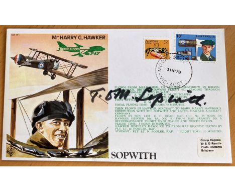 Aviation Pioneer Sir Tom Sopwith signed Harry Hawker Test pilot flown RAF cover. Sopwith Aviation got its first military airc