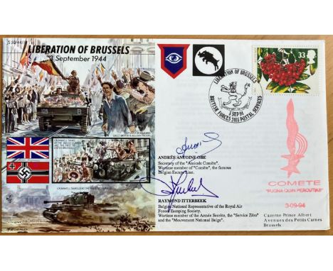 WW2 Resistance 1944 Liberation of Brussels signed Andree Antoine and Raymond Itterbeek. 50th ann cover JS50/44/10. Comte Line