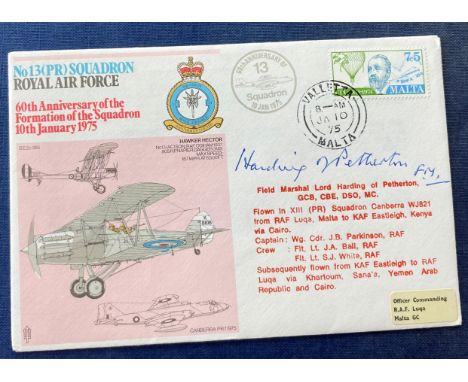 Great War and WW2 Field Marshall Lord Harding of Petherton DSO MC signed 13 sqn RAF flown cover. Field Marshal Allan Francis 