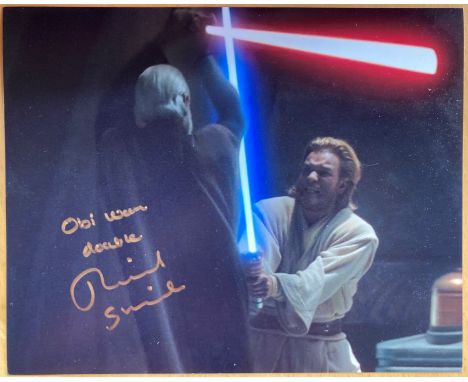 Star Wars Obi-Wan fight scene 8x10 photo signed by actor Richard Stride. Obi Wan body double. English actor who played a Clon
