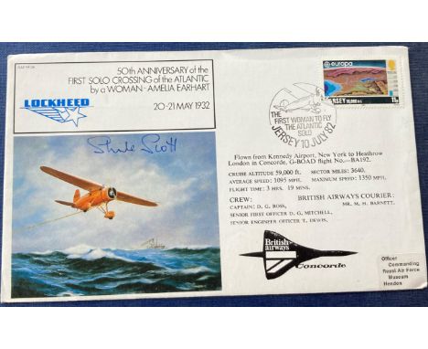 Aviation Pioneer Sheila Scott signed 50th ann Amelia Earhart first flight cover. Sheila Christine Scott OBE was an English av