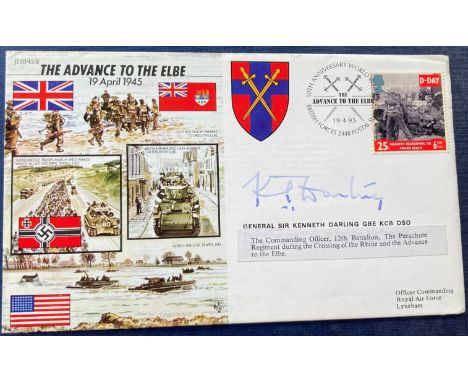 WW2 Gen Sir Kenneth Darling DSO signed Advance to the Elbe 50th ann cover JS50/45/8. He served with the 2nd Battalion of his 