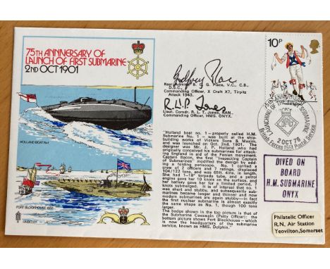 Victoria Cross winner Admiral Godfrey Place VC signed 75th ann Lauch of 1st submarine official Navy cover also signed by Lt C