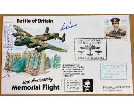 WW2 Dambuster David Shannon and Ted Wass 617 sqn signed Battle of Britain Memorial flight cover. Flown by Spitfire numbered 1