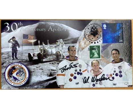 Apollo15 moonwalker Dave Scott and CMP Alfred Worden signed Space cover NASA Astronauts. 2001 30th Anniversary Apollo 15. pos