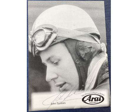 Sport John Surtees signed Arai Helmet 6 x4 b/w promo postcard. British Grand Prix motorcycle road racer and Formula One drive