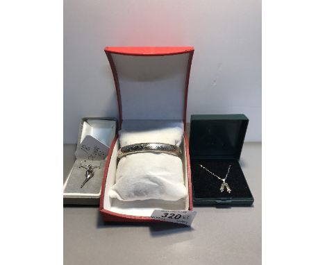 SILVER ENGRAVED BANGLE, BALLET SHOES & BALLERINA NECKLET