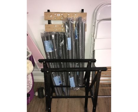 WORKMATE, PAIR OF TRESTLES & 5 BAGS OF PIPE LAGGING