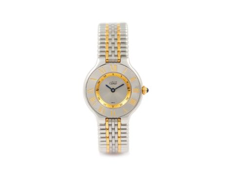 CartierMust model with the ref. nº 1340. Quartz movement (Cal. 690). Yellow gold and stainless steel case and wristband. In g