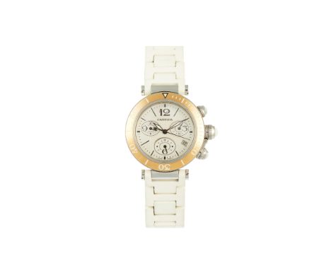 CartierPasha model with the ref. nº 3129. Quartz movement (Cal. Cartier 7101 / Ronda 5030) with chronograph function and date