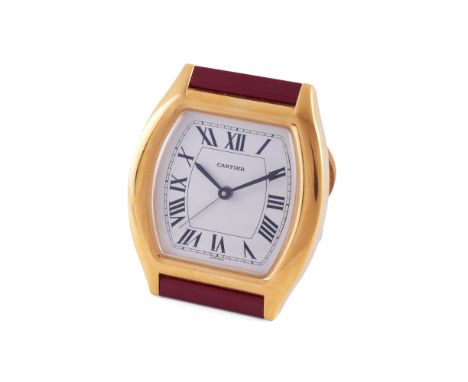 CartierTable clock, model with ref. nº 2859 and serial nº 1002953. Quartz movement with alarm function. Yellow gold plated ca