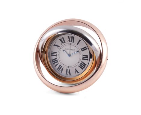 CartierTable clock, Trinity model with ref. nº 2859 and serial nº 56241360. Quartz movement with alarm function. Yellow gold 