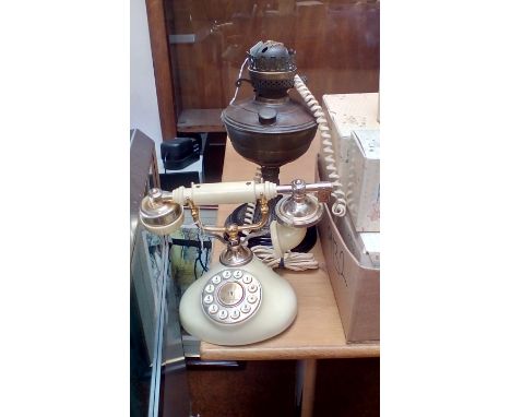 Telephone and oil lamp