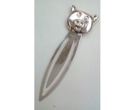Silver bookmark with stylised pig's head finial, 9cm 