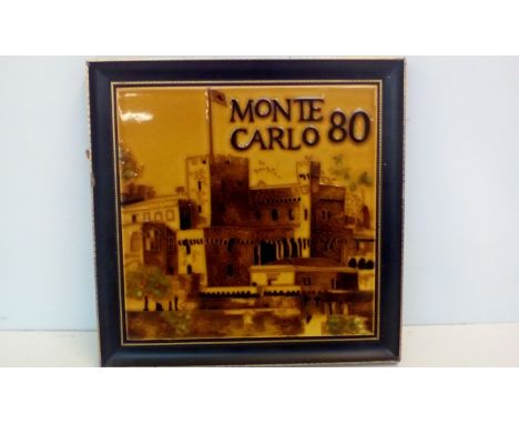 Framed Monte Carlo hand decorated tile 
