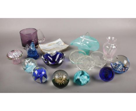 A collection of art glass. Includes Mdina, Caithness, Danbury Mint Wildlife Crystals etc.  