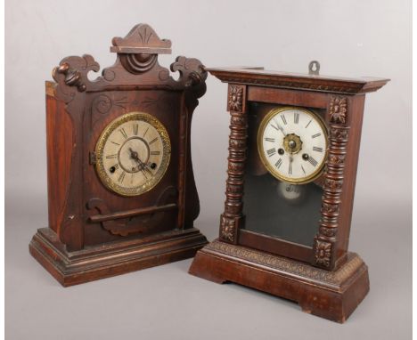 Two eight day mantel clocks. Includes Jerome &amp; Co and a German example.  