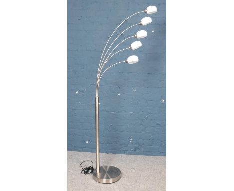 A Modern Chrome 5 light floor lamp. (180cm height)  working