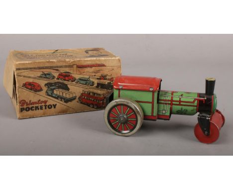 A 1930s Brimtoy Pocketoy No 9/501 tinplate clockwork Mechanical Steam Roller in original box.  