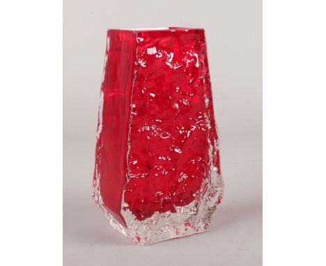 A Whitefriars ruby red glass coffin vase. 13cm.  