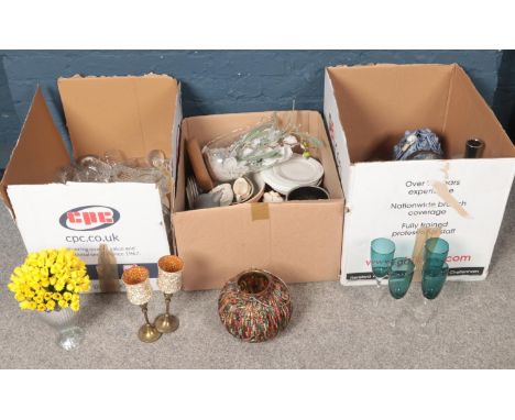 Three boxes of miscellaneous. Glass wares, ceramic ware, decorative ornaments etc  