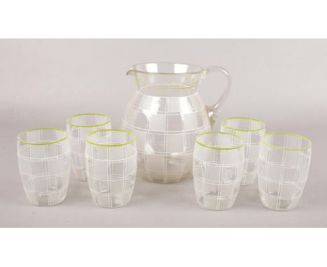 A vintage glass lemonade set, with chequered design.  