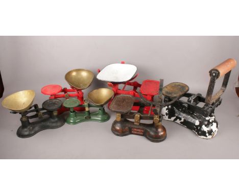 Six various sized weighing scales. To include Salter, H. Webb &amp; Victor together with various weights.  Condition fair. So